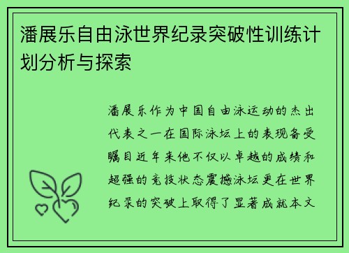 潘展乐自由泳世界纪录突破性训练计划分析与探索