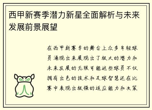 西甲新赛季潜力新星全面解析与未来发展前景展望